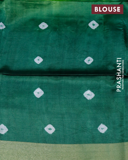 Banana silk saree light green and green with allover batik butta prints and zari woven border