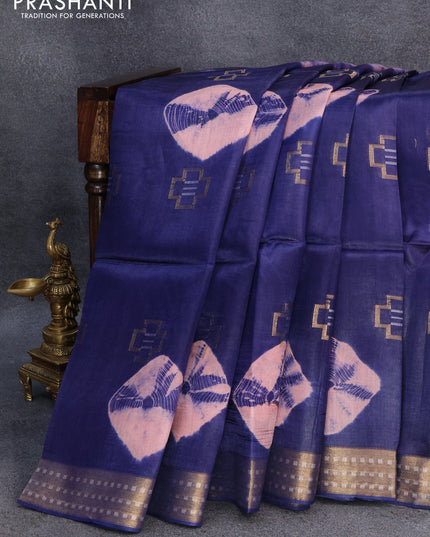 Banana silk saree blue with zari woven buttas & batik butta prints and zari woven border