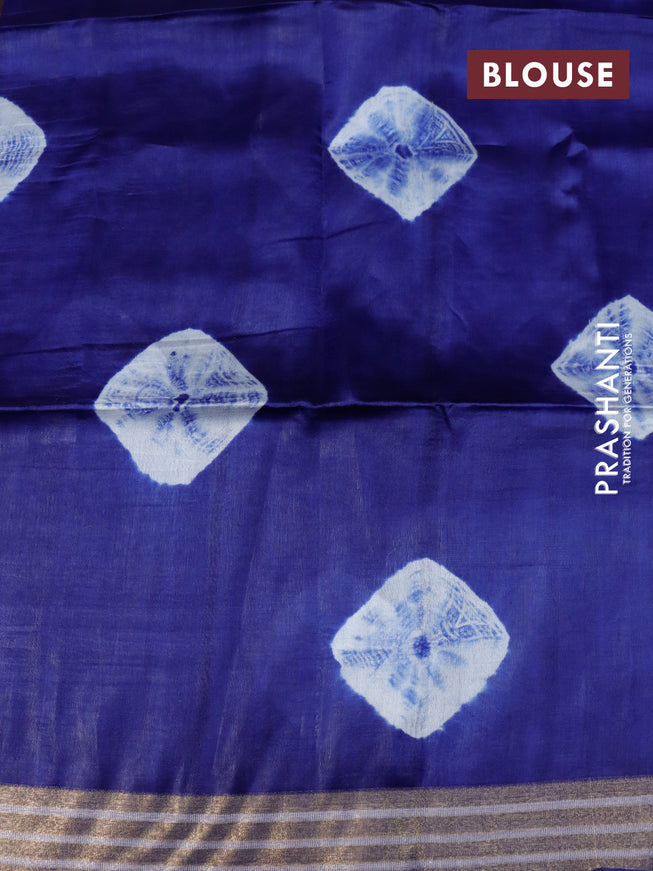 Banana silk saree blue with zari woven buttas & batik butta prints and zari woven border