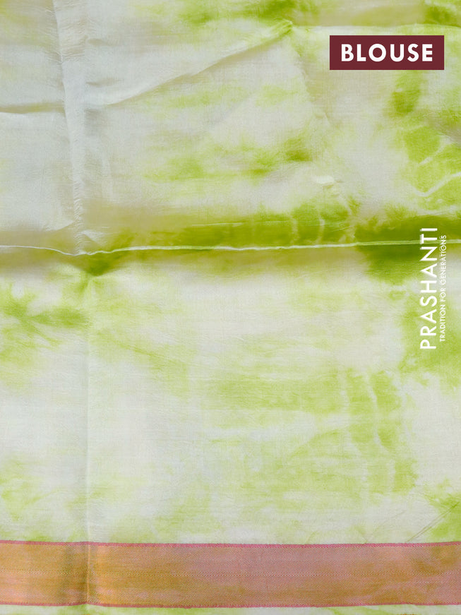 Banana silk saree lime yellow and light green with plain body and copper zari woven border