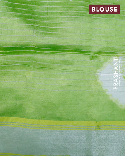 Banana silk saree lime yellow and light green with allover checked pattern and silver zari woven border