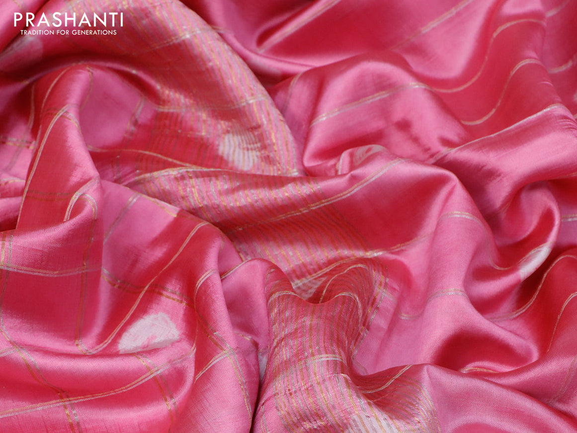Banana silk saree light pink and magenta pink with allover zari checked pattern & batik butta prints and zari woven border