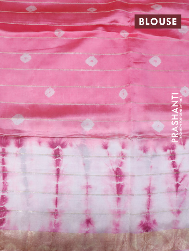 Banana silk saree light pink and magenta pink with allover zari checked pattern & batik butta prints and zari woven border