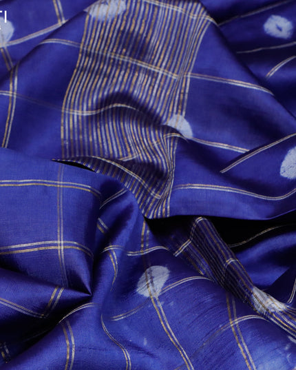 Banana silk saree blue and light blue with allover zari checked pattern & batik butta prints and zari woven border