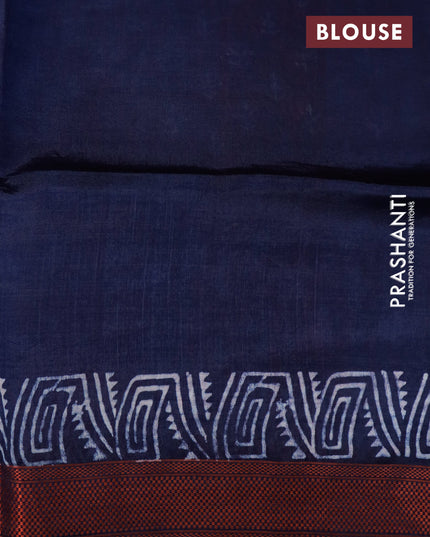 Banana silk saree red and dark navy blue with allover butta prints and copper zari woven border