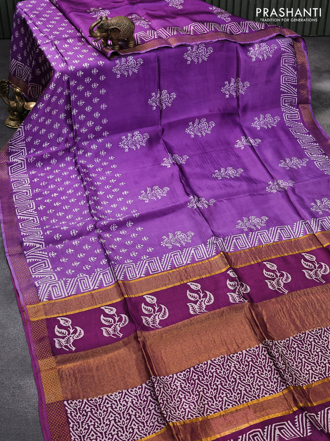 Banana silk saree violet and purple with allover butta prints and zari woven border