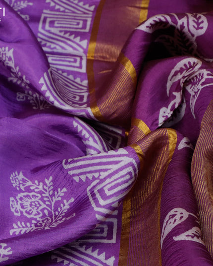 Banana silk saree violet and purple with allover butta prints and zari woven border