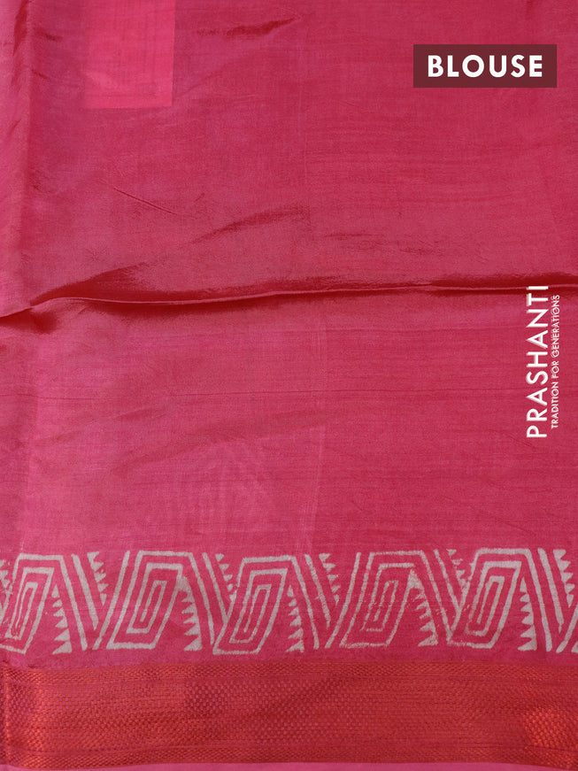 Banana silk saree peach shade and magenta pink with allover butta prints and copper zari woven border
