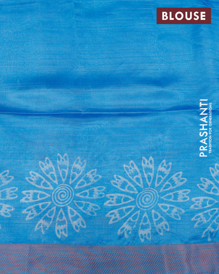 Banana silk saree blue and cs blue with allover paisley & floral prints and copper zari woven border