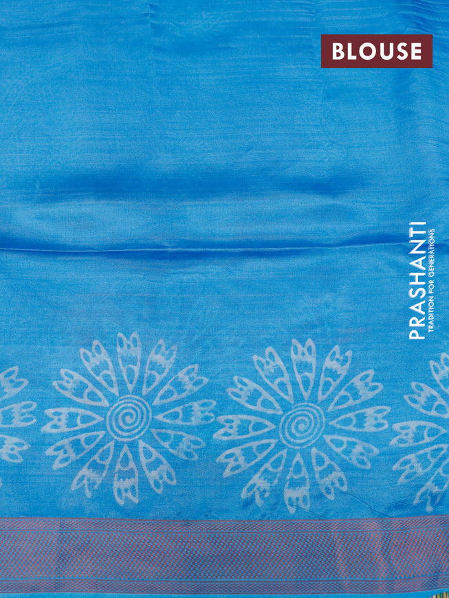 Banana silk saree blue and cs blue with allover paisley & floral prints and copper zari woven border