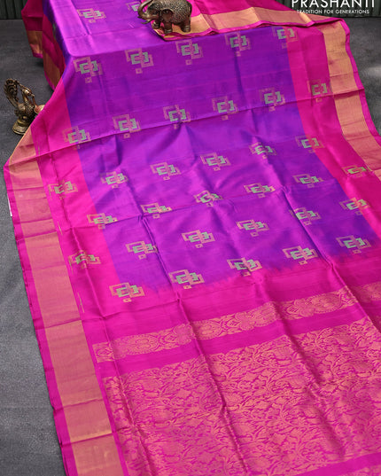 Pure uppada silk saree purple and pink with thread & zari woven geometric buttas and zari woven border