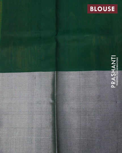 Pure uppada silk saree yellow and green with silver zari woven buttas and long silver zari woven border