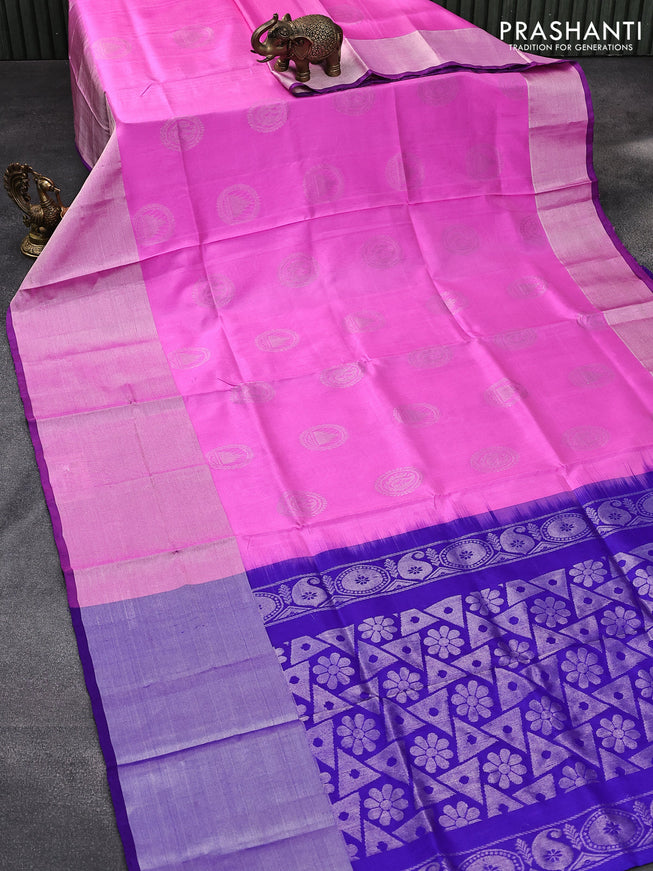 Pure uppada silk saree light pink with silver zari woven buttas and long silver zari woven border