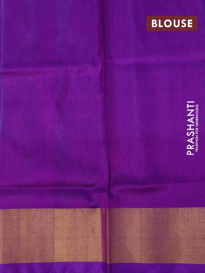 Pure uppada silk saree teal green and purple with zari woven jamdhani buttas and zari woven border