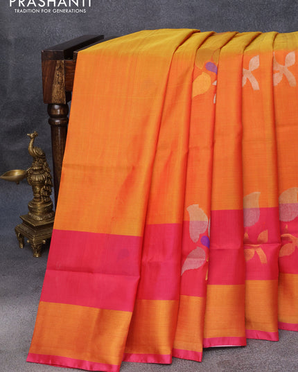 Pure uppada silk saree dual shade of mustard yellow and pink with zari woven jamdhani buttas and zari woven border