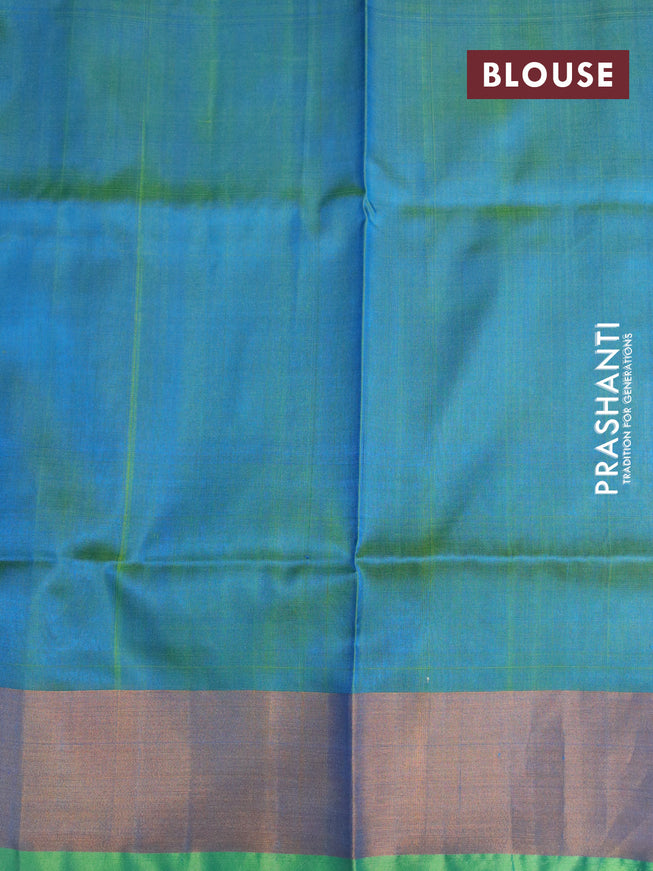 Pure uppada silk saree cs blue and green with floral jamdhani buttas and zari woven border