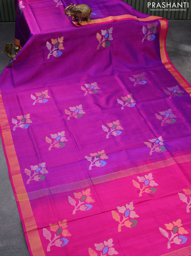 Pure uppada silk saree purple and pink with floral jamdhani buttas and zari woven border