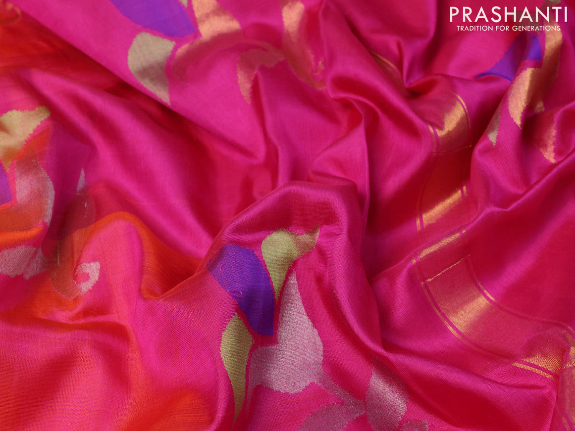 Pure uppada silk saree dual shade of pink and pink with floral jamdhani buttas and zari woven border