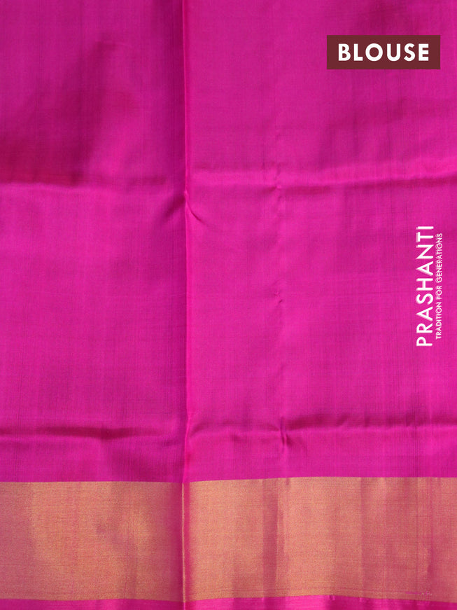 Pure uppada silk saree dark green and magenta pink with floral jamdhani buttas and zari woven border