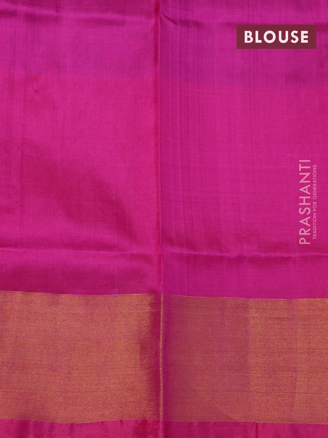 Pure uppada silk saree purple and pink with allover zari woven butta weaves and long peacock design zari woven border