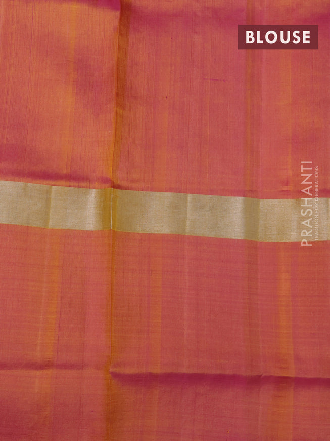 Pure uppada silk saree dual shade of orange and dual shade of pink with thread & silver zari woven buttas and long silver zari woven butta border