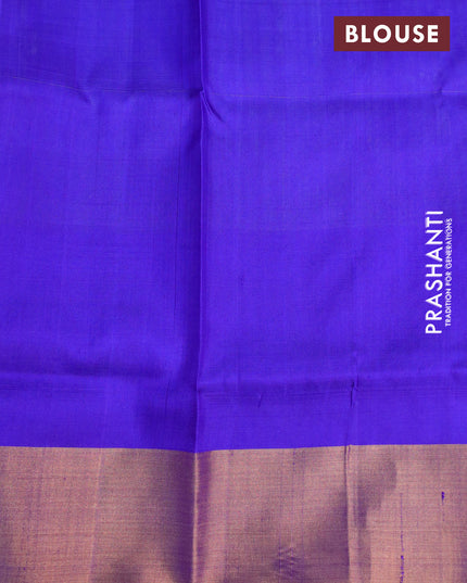 Pure uppada silk saree dual shade of bluish green and blue with allover zari woven buttas and long rich zari woven border