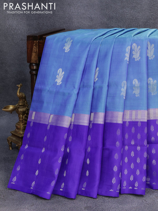Pure uppada silk saree blue with silver zari woven buttas and silver zari woven butta border