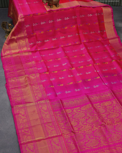 Pure uppada silk saree dual shade of pink and pink with thread & zari woven buttas and long rich zari woven border