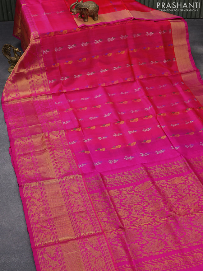 Pure uppada silk saree dual shade of pink and pink with thread & zari woven buttas and long rich zari woven border