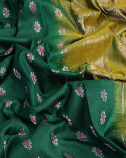 Pure uppada silk saree green and mehendi green with silver zari woven floral buttas and silver zari woven simple border