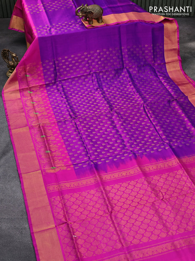 Pure uppada silk saree purple and pink with allover tilak butta weaves and long rich zari woven border