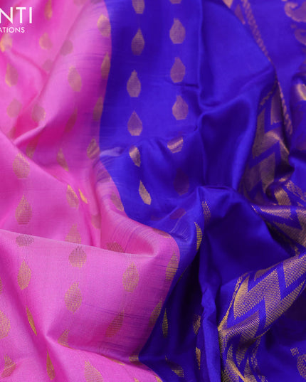 Pure uppada silk saree light pink and purple with allover tilak butta weaves and long rich zari woven border