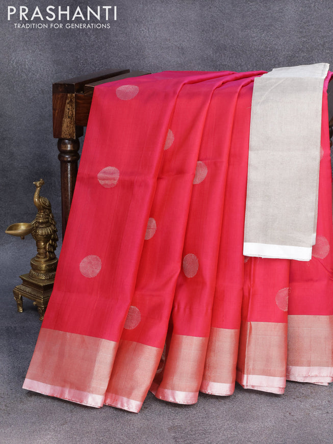 Pure uppada silk saree pink with silver zari woven coin buttas and silver zari woven border