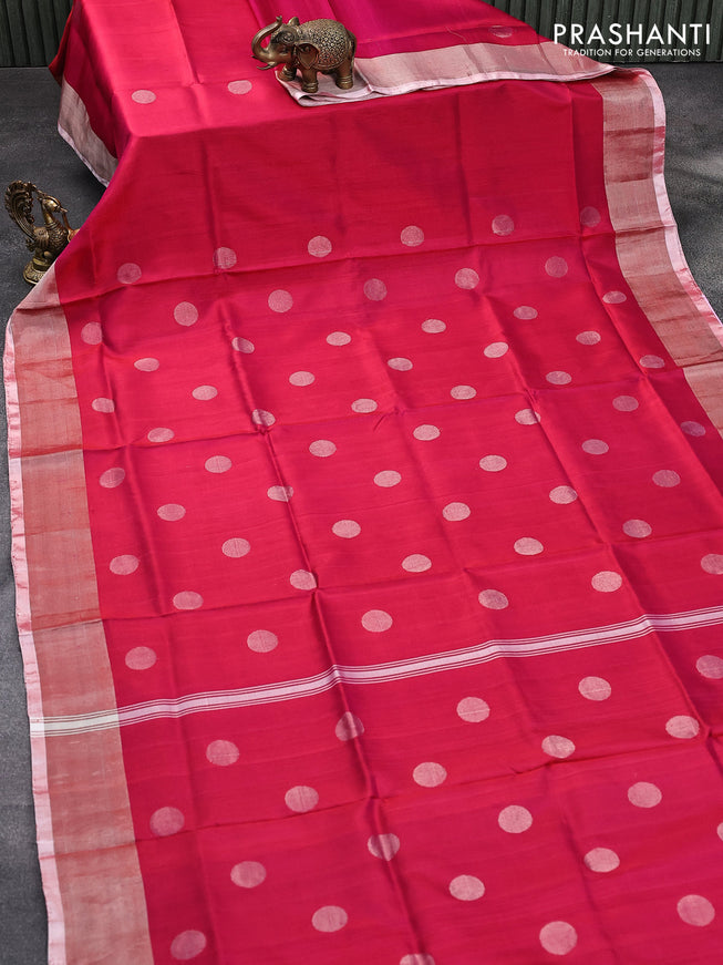 Pure uppada silk saree pink with silver zari woven coin buttas and silver zari woven border
