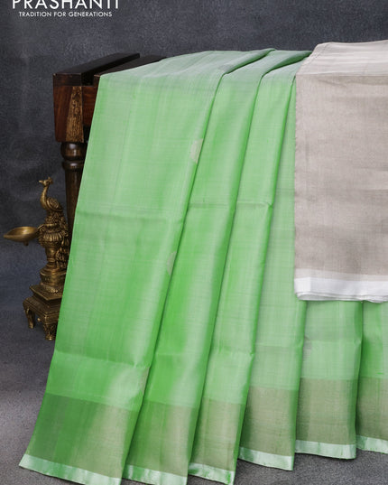 Pure uppada silk saree light green with silver zari woven coin buttas and silver zari woven border