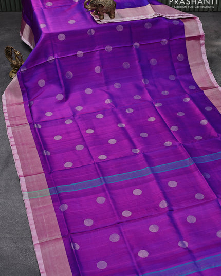 Pure uppada silk saree dual shade of purple with silver zari woven coin buttas and silver zari woven border