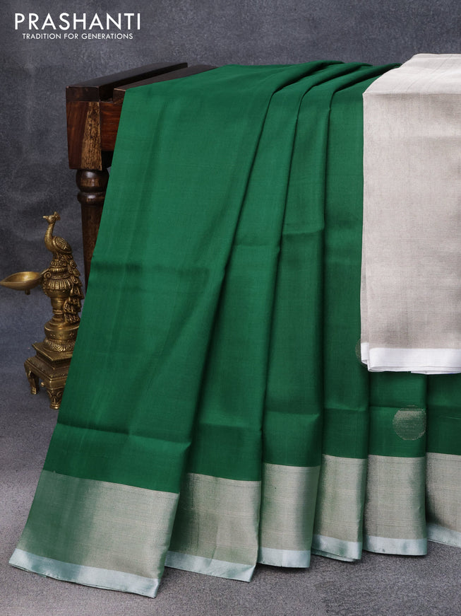 Pure uppada silk saree green with silver zari woven coin buttas and silver zari woven border