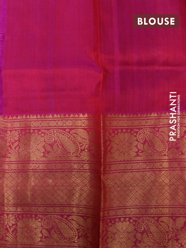 Pure uppada silk saree dual shade of purple and pink with silver & gold zari woven buttas and long zari woven border