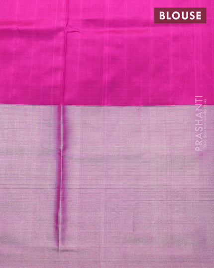 Pure uppada silk saree green and pink with silver zari woven buttas and long zari woven border