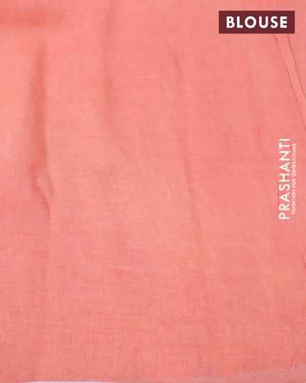 Pure linen saree peach orange with allover zig zag prints and silver zari woven piping border