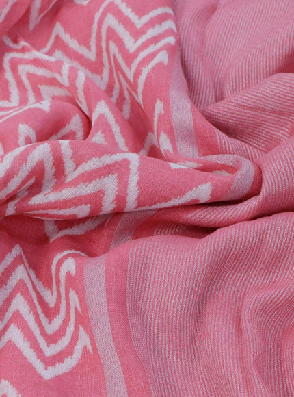 Pure linen saree light pink with allover zig zag prints and silver zari woven piping border