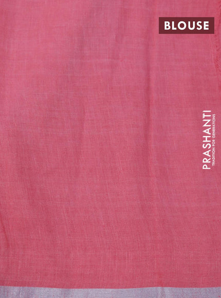 Pure linen saree light pink with allover zig zag prints and silver zari woven piping border