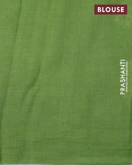 Pure linen saree light green with patola prints and silver zari woven piping border