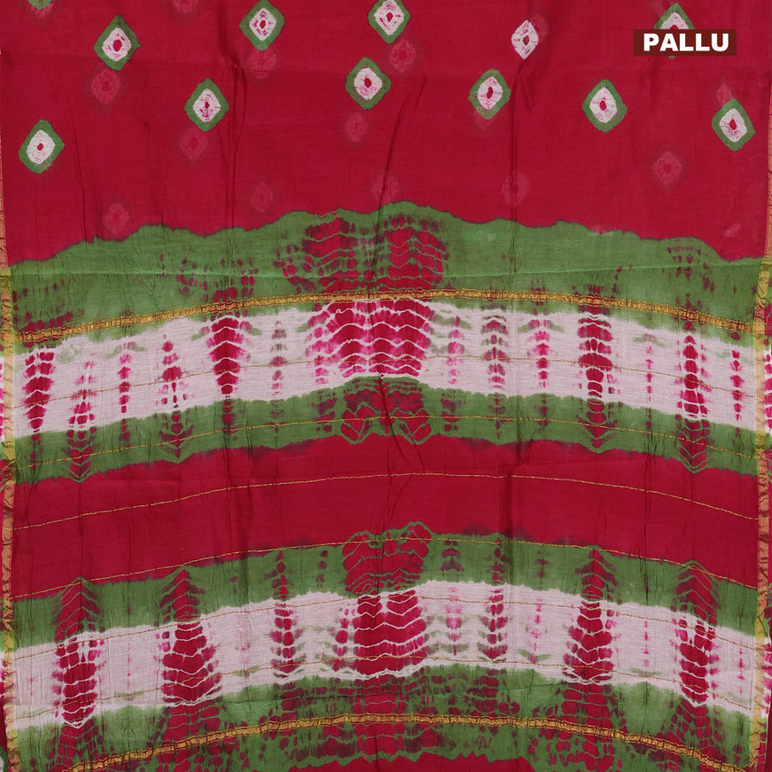 Chanderi bagru saree pink with batik butta prints and zari woven piping border