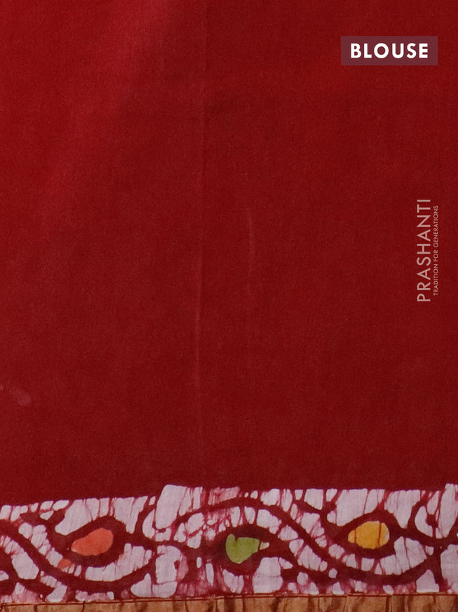 Chanderi bagru saree maroon with allover batik prints and zari woven piping border