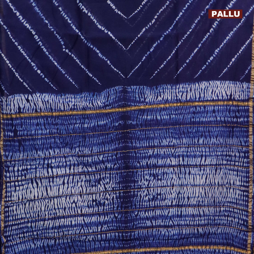 Chanderi bagru saree blue with allover shibori prints and zari woven piping border