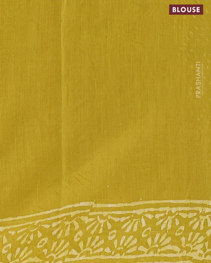 Chanderi bagru saree lime green with allover prints and zari woven piping border