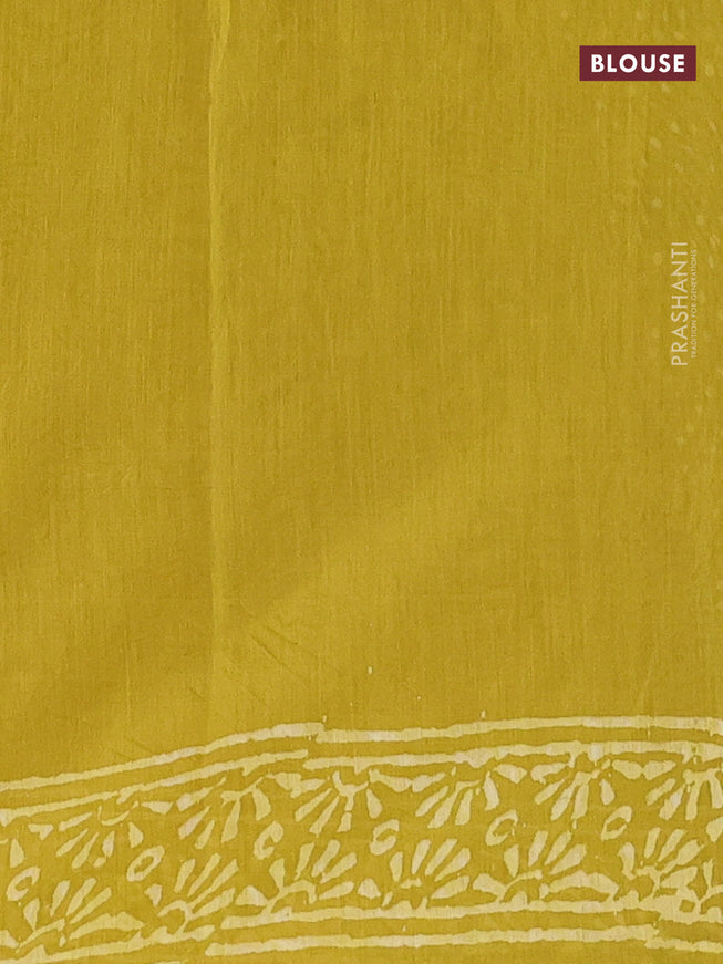 Chanderi bagru saree lime green with allover prints and zari woven piping border