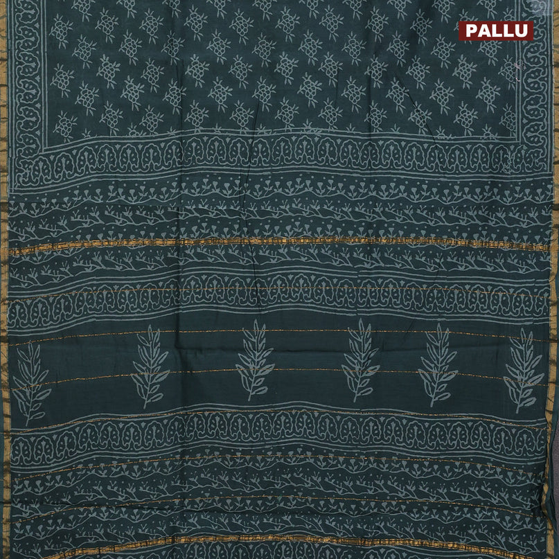 Chanderi bagru saree grayish blue with allover floral butta prints and zari woven piping border