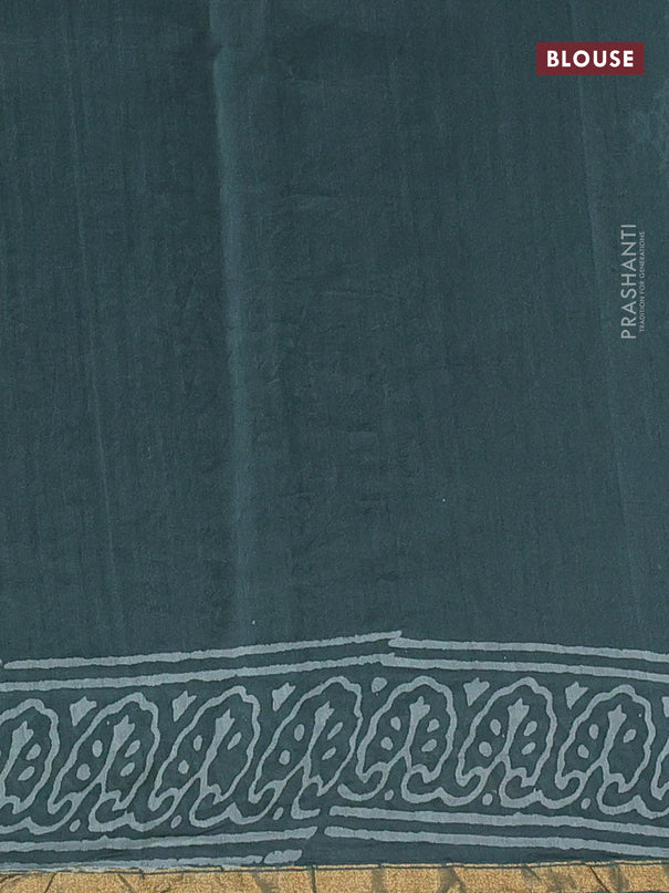 Chanderi bagru saree grayish blue with allover floral butta prints and zari woven piping border